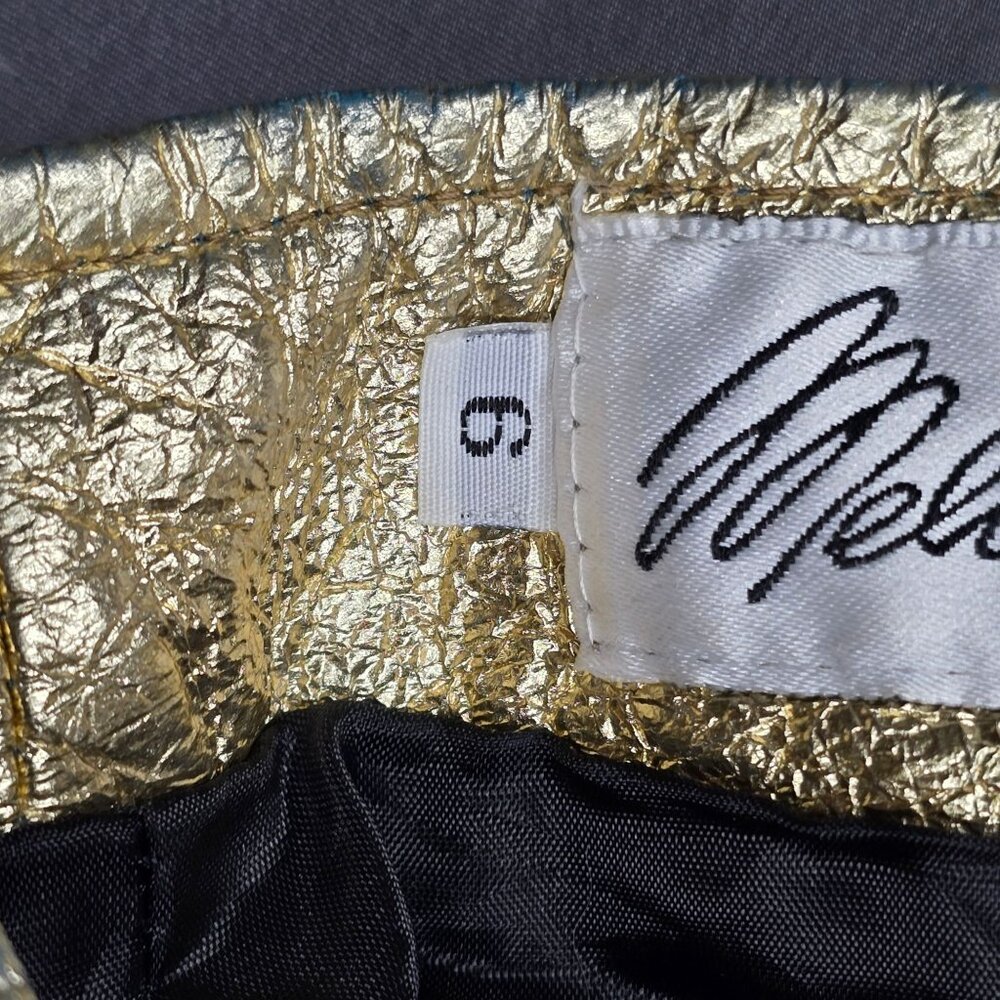 Melanzona Size 6 Metallic Gold Leather Pencil Skirt Vintage Bergdorf Goodman - Picture 3 of 8